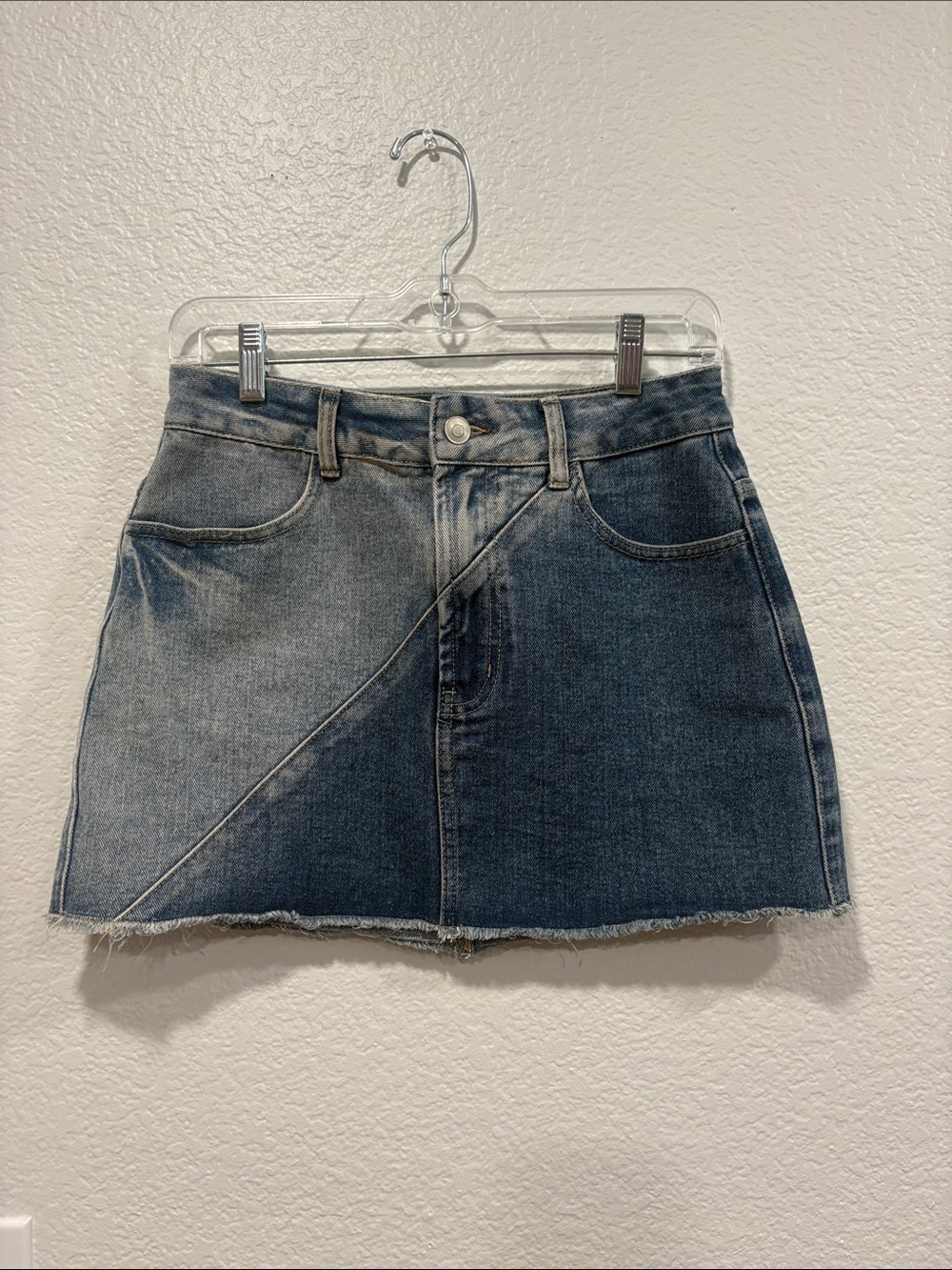 Windsor Two-Tone Washed Blue Denim Mini Skirt